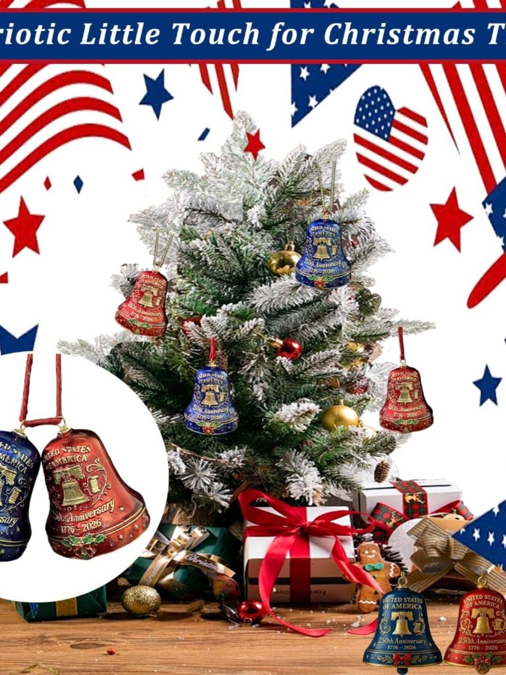 250th Anniversary Bell Ornament,Vintage 250th Anniversary Ornament,3D Red and Go - Picture 6 of 9